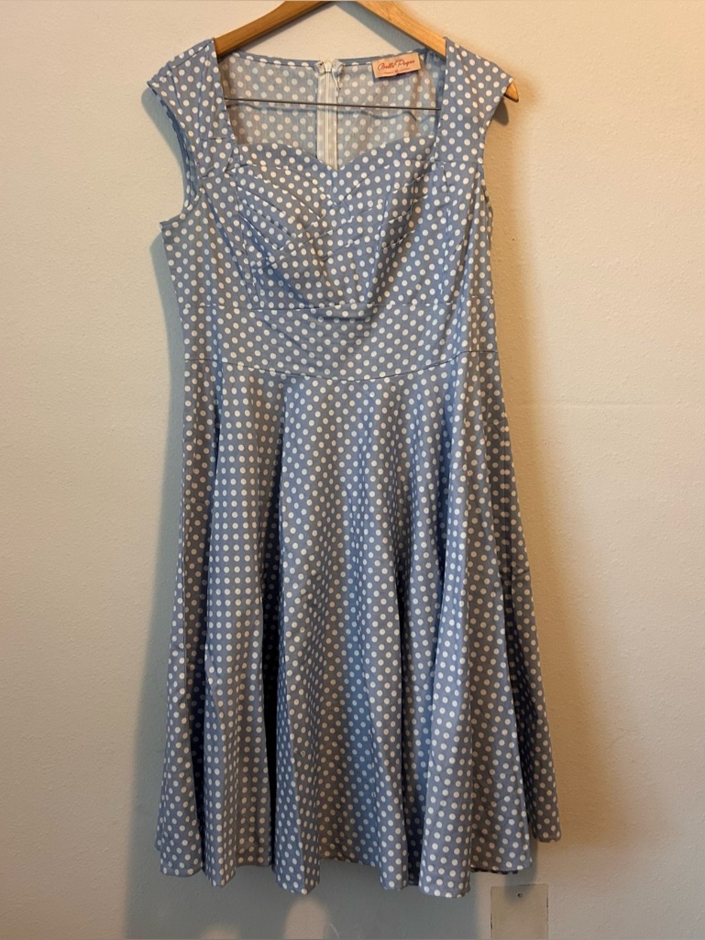 Women’s Retro Size XL Light Blue Polka Dot Sleeveless Fit-and-Flare Dress